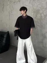 Tシャツ メンズ 半袖 シャツカラー フェイクレイヤード パッチワーク オーバーサイズ カジュアル 夏 おしゃれ トレンド 「MARTHENAUT」