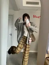 callmeear 秋用 チェック柄 カジュアルパンツ【レトロデザイン・ストレート・ロング】