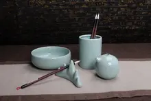 青瓷製 文房四宝用品【筆洗・硯・筆立て・筆筒・書道用・陶器】（セットアップ対応）