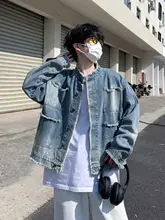 ヴィンテージ風ウォッシュドデニムジャケット【メンズ・カジュアル・秋冬用・ショート丈・フリンジ  デザイン】