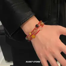 新中式デザインのイエロータワークリスタルブレスレット【男女兼用・編み込みタイプ・高級感】