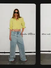 中腰不対称デザインのストレートデニムパンツ【フィット】