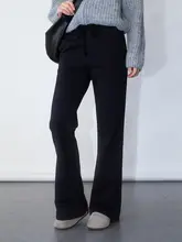 極上の柔らかさのリブ編みストレートパンツ【レディース・カジュアル・秋冬用・微 フレア・ウエスト調節可能】