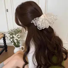 スクランビー ヘアゴム レース 二段フリル ホワイト 大きめ ガーリー フレンチ風 ヘアアクセサリー