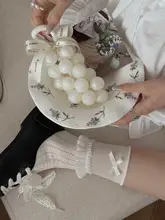春夏用 薄手レース花柄中筒ソックス【通気性・バレリーナ風・リボンデザイン】