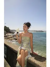 新しい中国風の不規則なフリルスリットチューブトップスカート