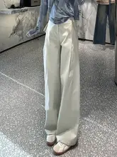 高腰デザイン！シンプルな青白色のワイドレッグパンツ【カジュアルスタイル・ストレート・垂感】（セットアップ対応）