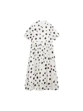 新中式デザインのドット柄立襟ワンピース【麻素材・夏用】（セットアップ対応）