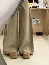 カーキ色ハイウエストストレートジーンズ【女性用・フィット・ワイドレッグ】（セットアップ対応）