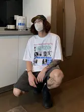 UPDAYWANG ユニセックス ビンテージスタイル 三色プリント Tシャツ【アメリカンデザイン・半袖】