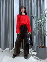 秋冬用 ホールガーメント フック編み抜きデザインのルーズフィット長袖ニットセーター（セットアップ対応）