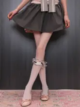 リボン付きオーガンジーとストライプハートデザインのパンティストッキング