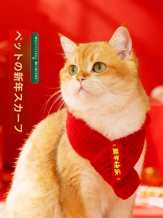 猫用赤いニットスカーフ【冬用・保温・猫用・犬用】