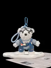 背中にサスペンダーを着たクマとウサギのポーチアクセサリー【ぬいぐるみ・カップル向けギフト】