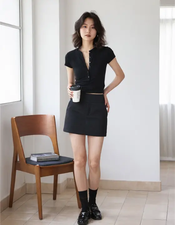 シンプルなデザインのハイネック女性用短袖Tシャツ【極上の柔らかさ・夏用・重ね着対応】