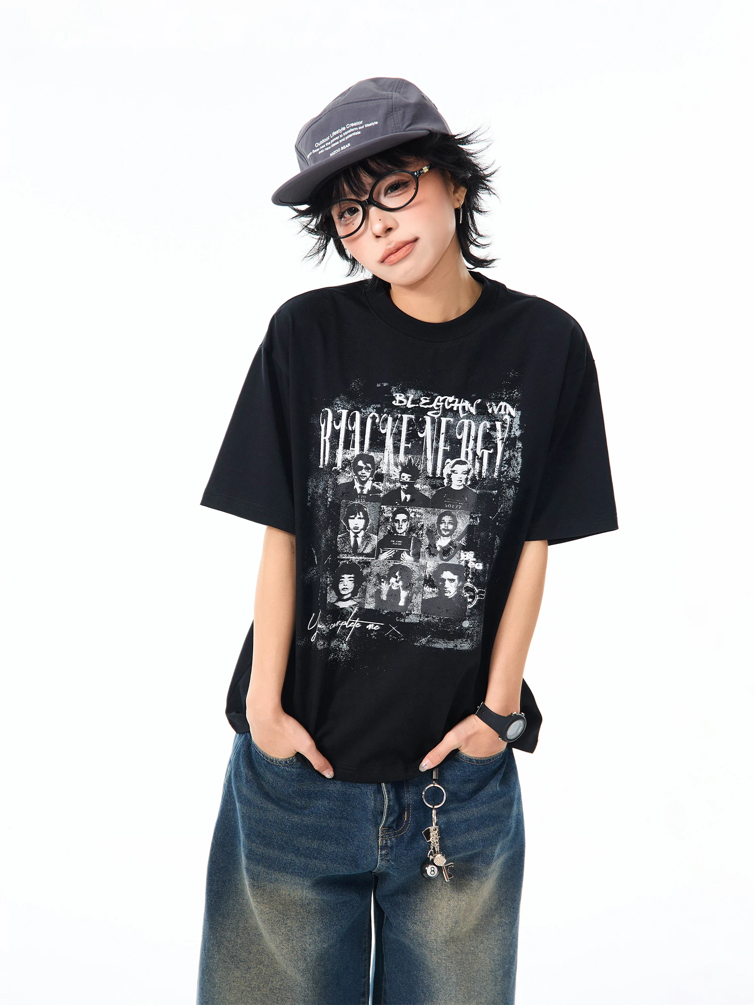 ヴィンテージ風キャラクター水洗いプリント半袖Tシャツ【夏用・ゆったりシルエット】