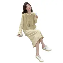 キュートなフード付きスウェットワンピース【カジュアルデザイン・女性用・秋・工装ベスト付き】（セットアップ対応）