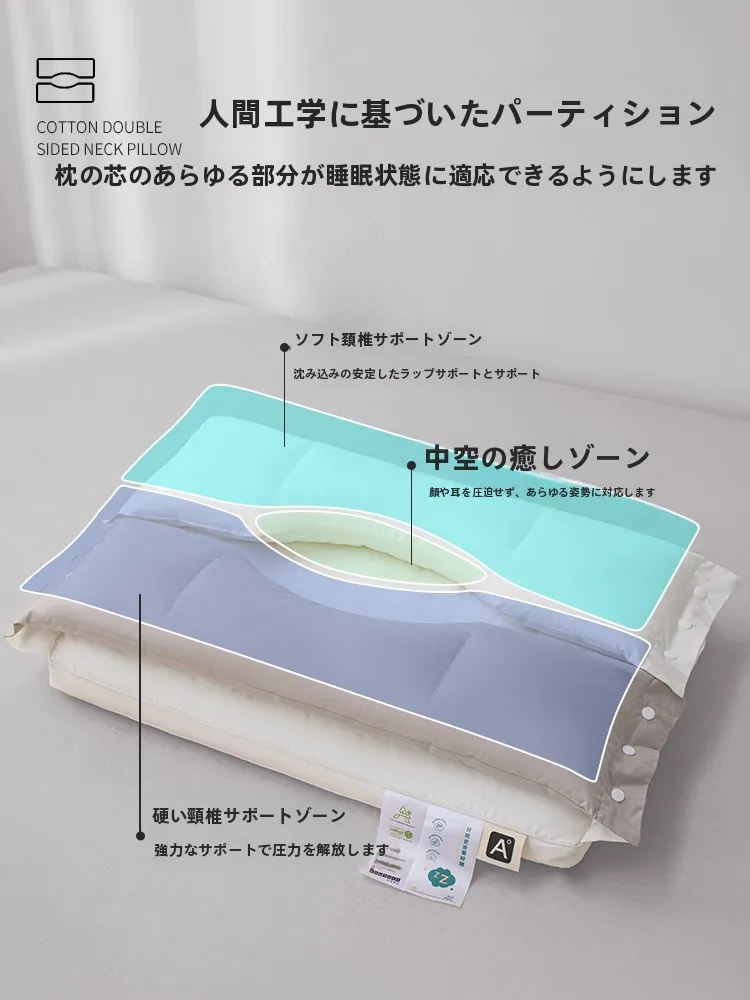 低い枕 ストレートネック 予防に効果的な猫人 全棉の首を支える睡眠用枕