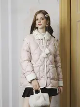 冬用 ダイヤモンドビーズ装飾のドールカラー ハートキルト ピンクのダウンジャケット