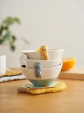 陶器製のご飯茶碗 食器セット 親子用 可愛いデザイン 三人用