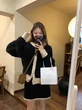 甘くて可愛い配色の毛糸カーディガンとハイウエストスカート【短丈・リブ編み】（セットアップ対応）