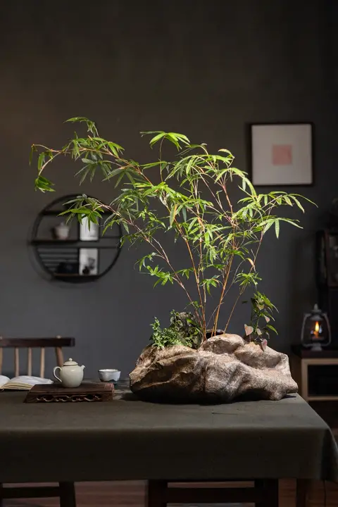 中華風レトロ風合いの石彫花盆【通気性のある庭用装飾】