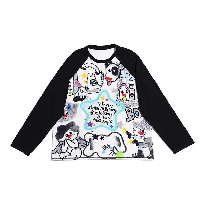 アーティストコラボプリント ブラックのラグランスリーブルーズ長袖Tシャツ：ユニクロ 新作コラボのデザインと実用性を解説