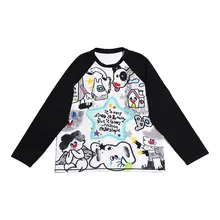アーティストコラボプリント ブラックのラグランスリーブルーズ長袖Tシャツ【ユニセックス・クルーネック】