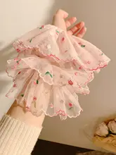 ピンクの花柄刺繍ナイロンヘアゴム【大きめデザイン・夏用】（セットアップ対応）
