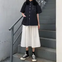 白色コットン製 Aライン中長丈スカート【ジャンプスカート・レトロ文芸スタイル・学生向け】