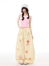 ワイドパンツ レディース 蝶柄 背面 蝶結び サブカル ルーズ カジュアル 「K787」