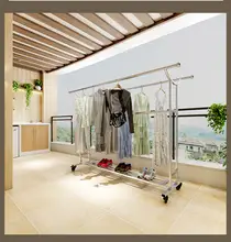 304ステンレス製 折りたたみ式 室外用干し衣装ラック【風防設計・二重バー・バルコニー用】