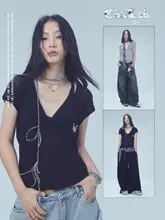 リリックシリーズ Vネック女性用ゆったりジャズスタイル半袖トップス