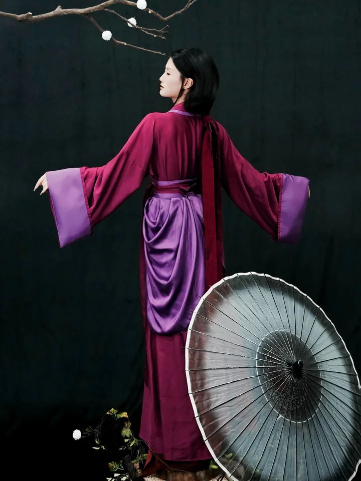 紫紅色の戦国風改良漢服【交差襟・舞台衣装】