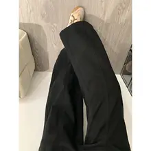 高腰ワイドレッグデニムパンツ【ブラック・ルーズフィット・レトロスタイル・アメリカンカジュアル】（セットアップ対応）