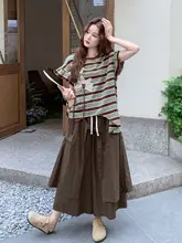 おしゃれな夏用トップス＆スカートパンツ【色合いストライプ・立体花柄・短袖・デザイン性】（セットアップ対応）