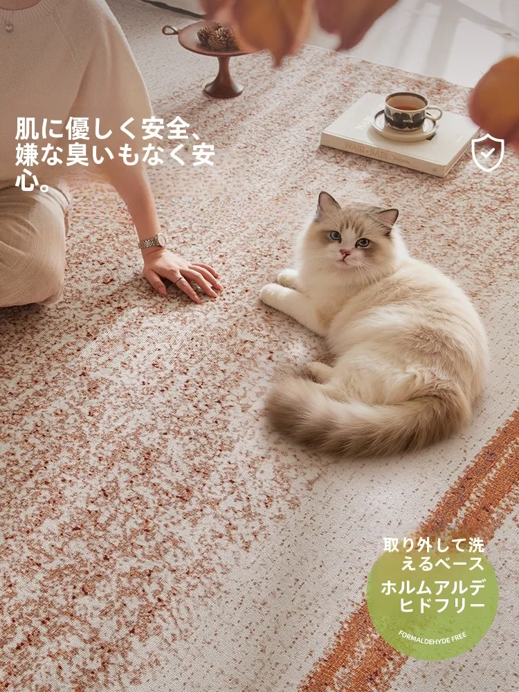 洗えるおしゃれなリビング用ラグ：猫の爪対策と掃除簡単さを実証