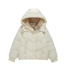 冬用 レディース フード付き 厚手コットンジャケット【ゆったりシルエット・ショート丈】