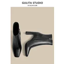 GULTA 高級感ある レディース ショートブーツ【秋冬用・太ヒール・スクエアトゥ】