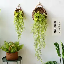 壁飾り 壁掛けバスケット フェイクグリーン ハンギンググリーン リビング インテリア カントリー調 チャイナテイスト