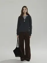 高腰のゆったりとしたコーデュロイカジュアルパンツ【秋用・女性・ワイドレッグ】