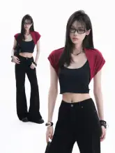 ケープトップス レディース レッド ルーズ 韓流 インスタ映え ギャル サマー