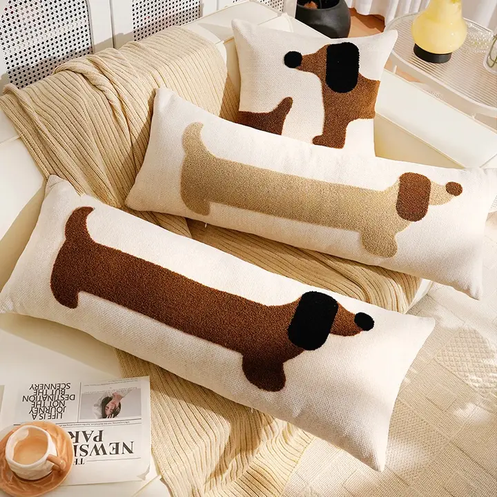 ロングクッション 抱き枕 犬柄 可愛い シンプル 中材付き 子供部屋 ソファークッション キッズ ボーイズ ガールズ