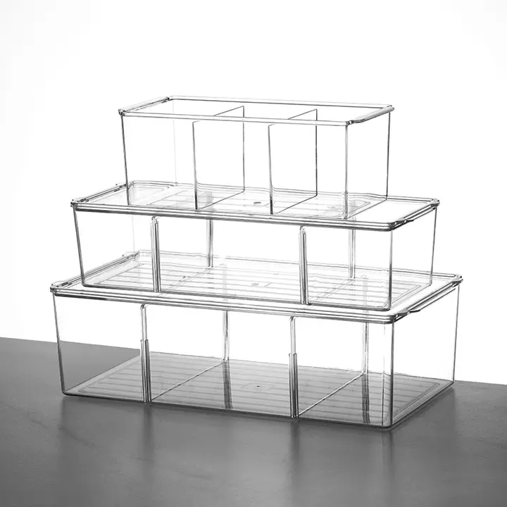 化粧品収納ボックス【アクリル製・透明・デスク用・大容量・仕切り付き】