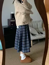 秋冬用 レトロチェック Aラインスカート【ウエストゴム・大きいサイズ・中丈・ウール素材】