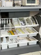 キッチン収納用分層ラック【穴あけ不要・スチール・伸縮式・下水槽用】