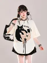 かわいいカートゥーンプリントの夏用半袖Tシャツ【ルーズフィット・デザイン性抜群】