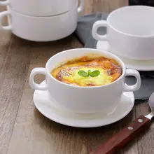 ダブルハンドル陶器製スープボウル【骨瓷・サラダ・デザート用】