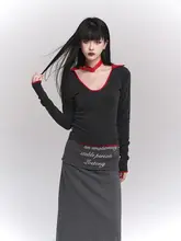 秋の魅力満載！グレーのハーフスカートと上品なトップス【チックスタイル・半袖】（セットアップ対応）