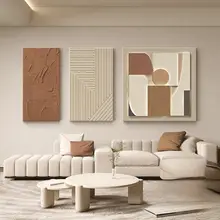 現代的な幾何学模様のリビングルーム用アートパネル【イタリアンミニマリズム・抽象アート・三枚組】（セットアップ対応）